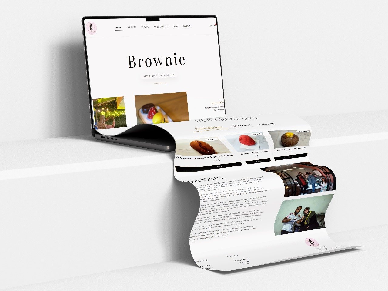 Real TzExperts client site shown on a tablet mockup — a bakery ecommerce site with product photography and online ordering